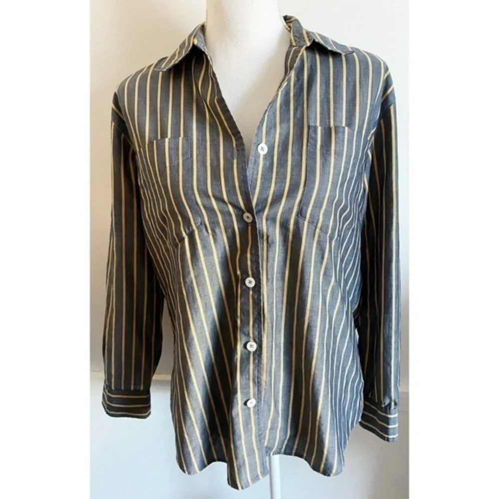 Liz Claiborne • Navy Yellow Vertical Strip…